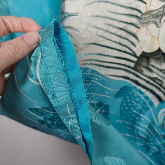 Vintage Orient Express Silk Hawaiian Shirt‎ Mens XL Blue Koi Japenese Print - Picture 6 of 11